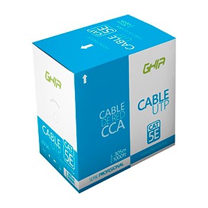 BOBINA DE CABLE MARCA GHIA CAT5E UTP CCA COLOR AZUL 24 AWG 305M 1000FT CERTIFICACION CE / ROHS